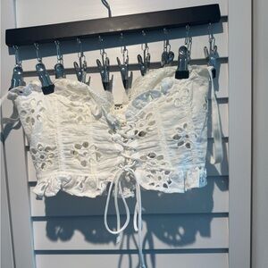 Fashion Nova White Lace-Up Crop Top